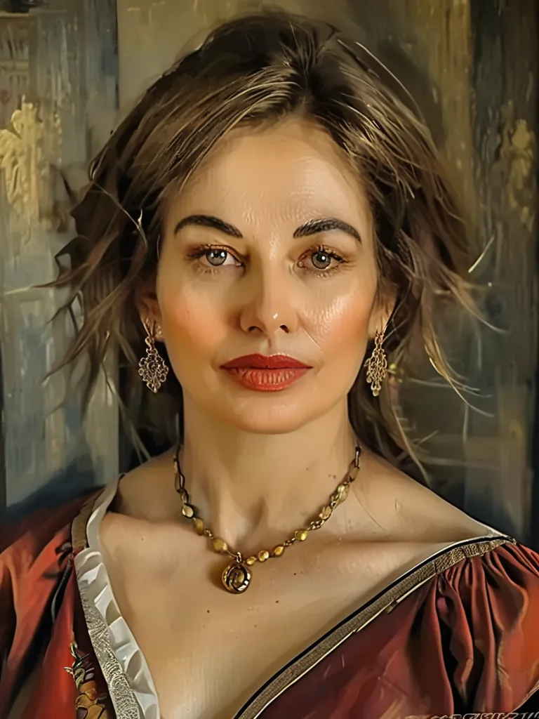 portrite of 40-year-old beautiful woman @zolot  , (baroque oil painting style )