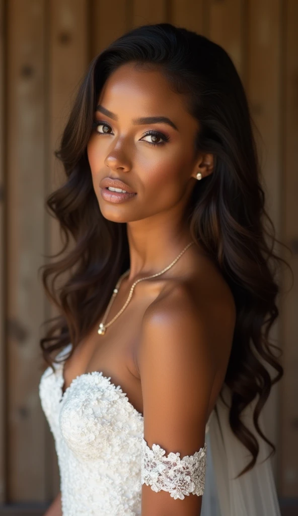 beautiful like Jasmine Tookes highlights, wering wedding dress, light brown skin, american girl her skin is light brown, brown skinned, golden skin tone, gorgeous and beautiful full body, highly gorgeous beautiful woman, Beauty 1 people, 1 people beauties,...