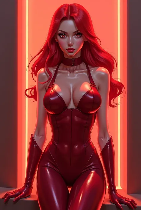 Create a nsfw picture of a anime, redhead dominatrix 