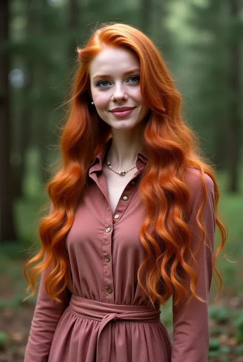 ((long shot)) redhead influencer with naturally wavy long hair, Show , How to translate elegance into everyday life, en montrant des tenues élégantes pour différentes occasions, que ce soit pour le travail, le déjeuner avec des amis ou un après-midi détend...