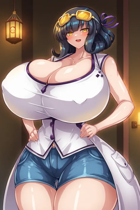 yaegashi nan, senran kagura, senran kagura burst, senran kagura new link,Inazuma , ,, gigantic breasts, gigantic ass, giant thighs, Prompt: masterpiece, score_9, score_8_up, score_7_up, source_anime BREAK 1girl,shiny skin, huge breasts, wide hips, thick th...