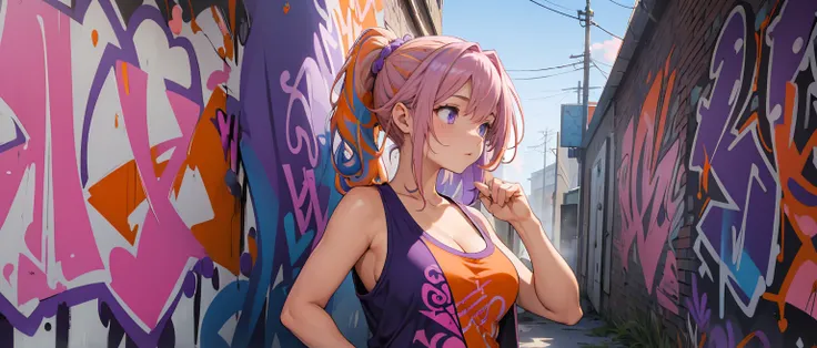 (best quality), masterpiece, extremely detailed CG uniform 8K illustration, high color, extremely high color saturation, all colors deepened, paint, graffiti art, center composition, extremely detailed light and shadow, graffiti wall, wall painted bright, ...