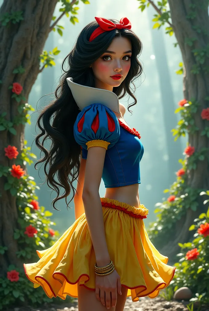 You can draw Snow White with long hair and who has a very short miniskirt