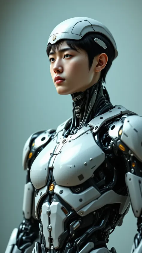 （2 x 185 cm Korean handsome male star high school student bionic robot），(Chest Full )，（STEREO ABDOMINAL MUSCLE），（ delicate cute face ），（Fragmented cap hairstyle），inverted triangle figure with prominent foreground，Five-Toe ， five fingers，Crotch Full of Deta...