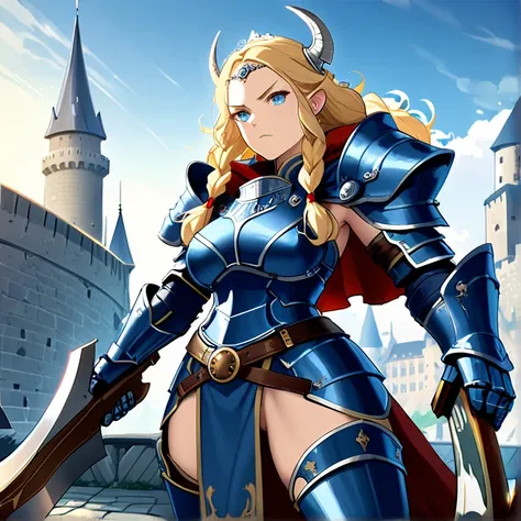 Masterpiece, HD, High Resolution, High Quality, Best Quality, Super Detailed. Solo character alone. Science fantasy art. “Warhammer 40K aesthetic”.
{{(1000-years-old female-viking-queen-demigoddess:(appearance: blonde-curly-hair tied in braids. Fair-skin. ...