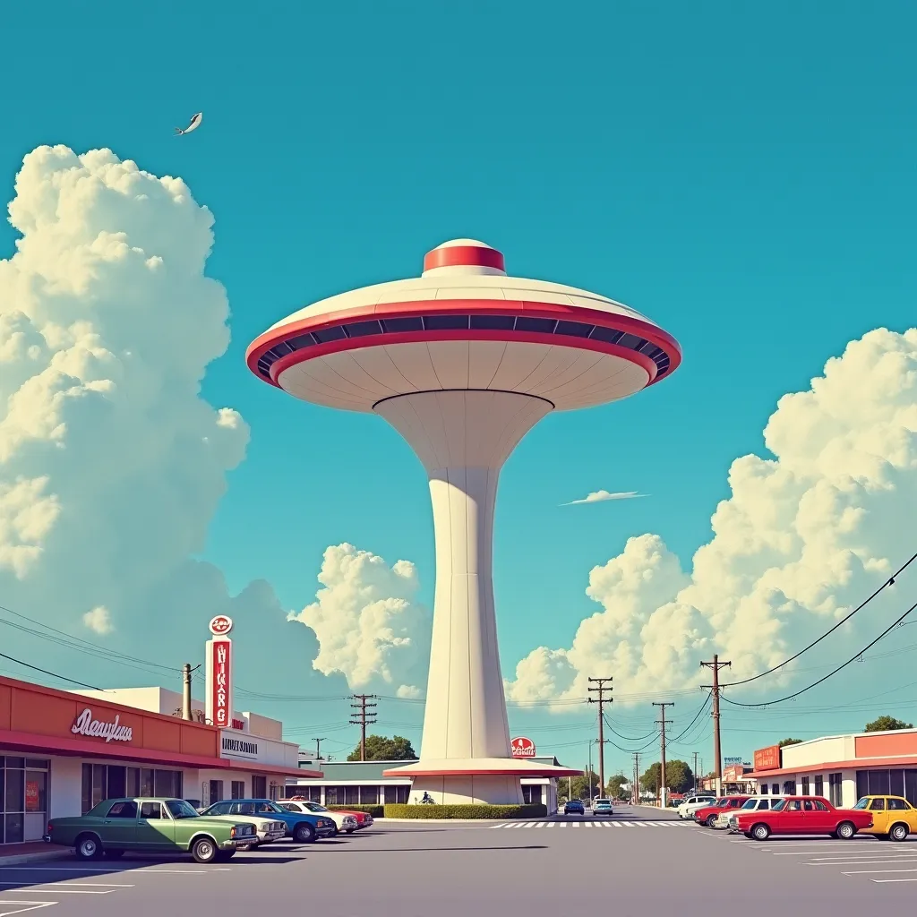 Hirhiroshi nagai painting. Sleep paralysis.  Retro futuristic. Mundane suburban town. Hamtramck. Planet in sky