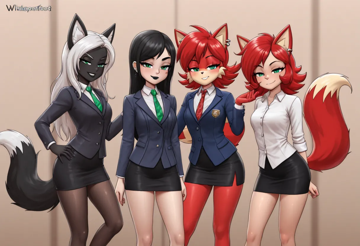 check_9, check_8_ upwards, check_7_ upwards, check_6_ upwards, check_5_ upwards, check_4_ upwards, 
Fiona the Fox , red wool, (by Whisperfoot ),  emerald eyes ,  black lipstick , Black eyebrows, silver eyebrow piercings,  fox tail , (((pencil skirt))), (((...