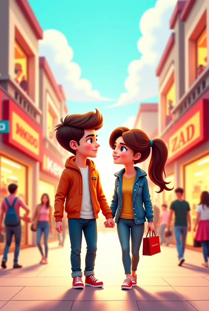 Boyfriend or girlfriend ka cartoon image banaen Jo Mall mein gaye hain Ek dusre se baat karte hue