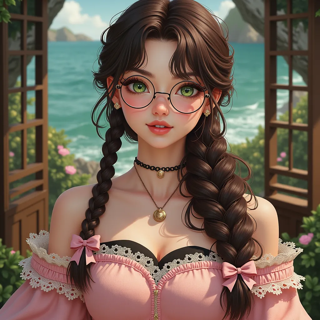 This character embodies the essence of kawaii sweetness, radiating an aura of charm and allure. Her voluminous cinnimon brown hair is intricately braided into two playful twin tails that frame her captivating face, adding to her enchanting presence. Her me...