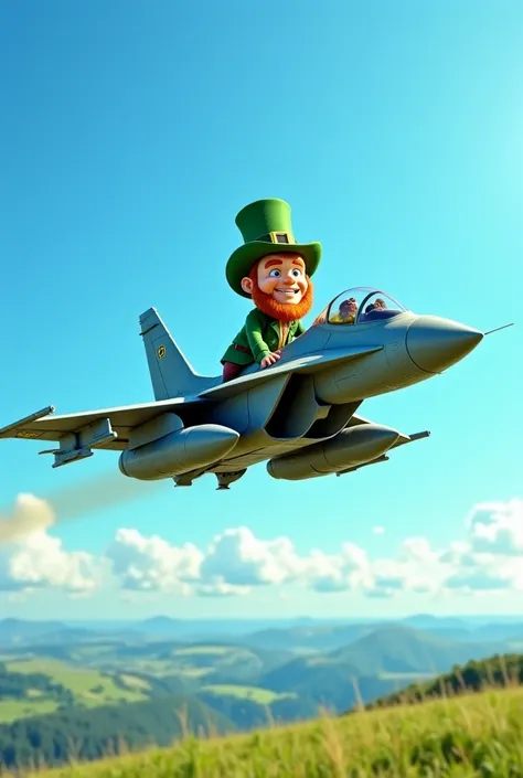 Leprechaun pilot, Flying across the blue sky, military, 