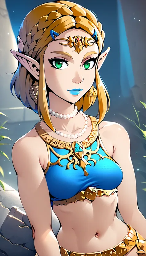  score_9,  score_8_high,  score_7_high,  score_6_high, geewhy_silent,  princess Zelda ,
 1 girl, Alone, looking at the viewer,  jewelry, Gold, braided ponytail ,   green eyes,  blonde hair,  pointed ears,  fair-skinned woman , makehigh, lipstick,  Necklace...