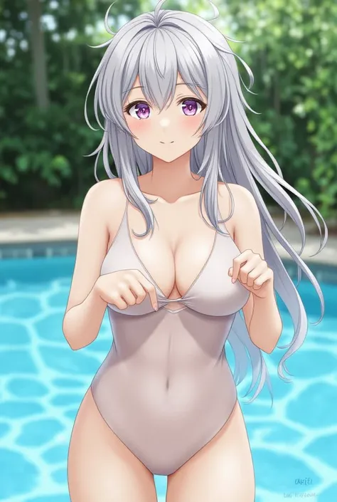 (  masterpiece,  of the highest quality,  Very Detailed Description , incredible HD, high quality anime painting ),  young beautiful woman ,(Transparent swimsuit(transparency:1.2),Side exposure,),( Silver Hair, purple eyes, Half-closed eyes,  glossy lips ,...