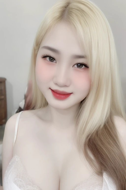 (realistic、masterpiece、Best Quality、8K、highres、high resolution:1.3)、1girl、 grin smile, grin, white teeth, Gigantic breasts, full breasts, cleavage bulge, huge cleavage,red lips,white bikini,pale white skin、looking at viewers、super fine face and eyes、long b...