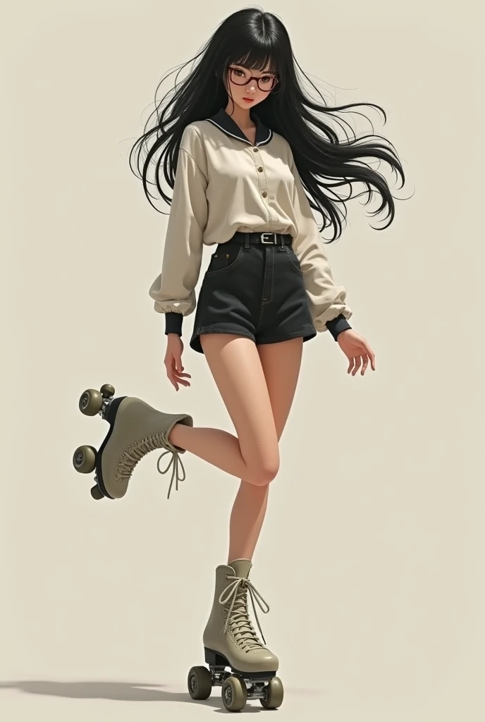 Black-haired girl with glasses wearing skates