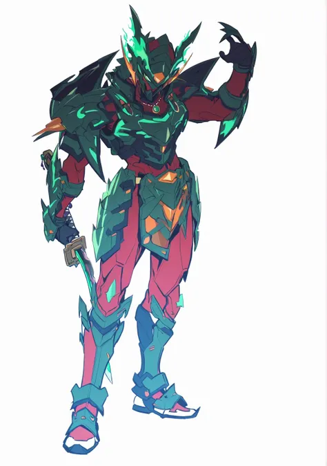 score_9, score_8_up, score_7_up, source_anime, rating_safe, , (realistic: 0.6), front visor, , 1 man, alone, male focus, issei_Hyoudou, powered up equipment, samurai-type armor, green armor, orange gems, golden details, full armor, slender body, long body,...