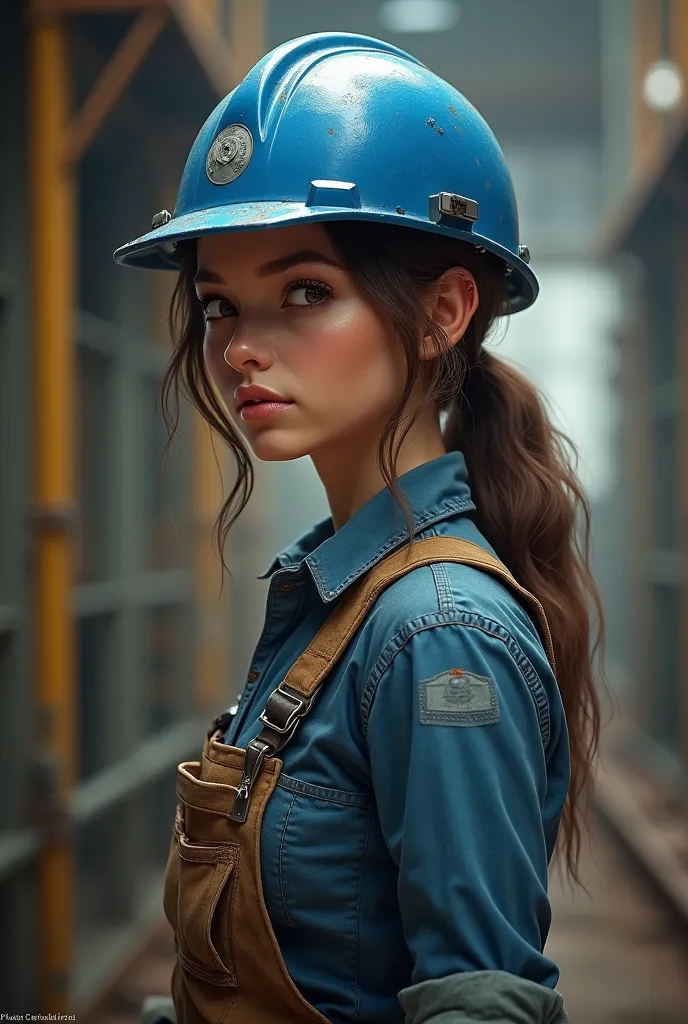 Create a woman with a blue work hat