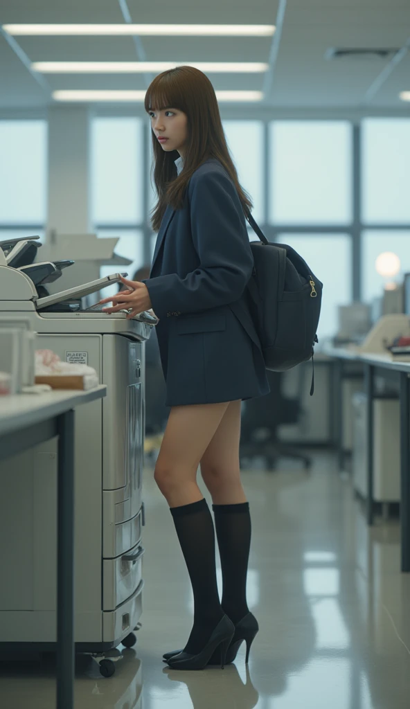 （    photorealistic   ：1.2）、      美人 beautiful mom in her 20s model 39     ;      thick legs、      Female bank employee in uniform             、28-year-old beauty 、    business uniform    、   Pee Wet Floor   、  There are many female employees leaning forwa...