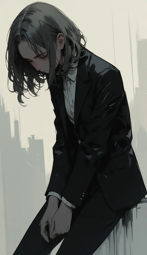 girl bent pose of sad,wear formal suit, glamorous figure