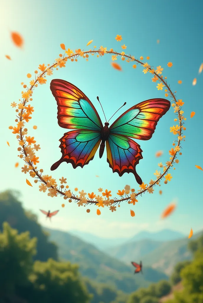 Fly a multicolored butterfly , appears that flies and forms a circle with a trail, Within this circle written in Portuguese " Candy Point"