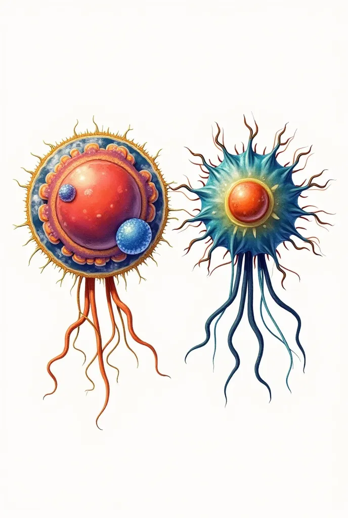 Drawing of the eukaryotic and prokaryotic cell for an exhibition 