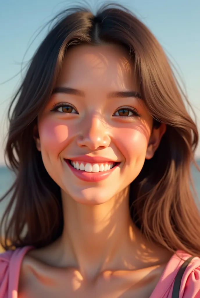 Dessine moi une fille brune heureuse d’une vingtaine d annee qui est souriante et ultra realiste 