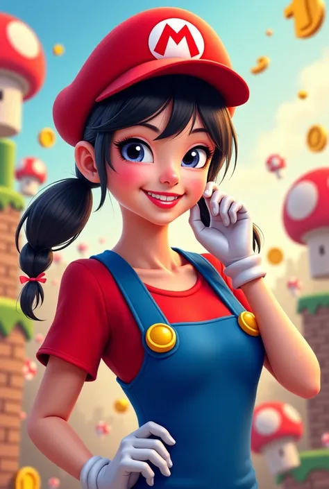 asian woman wearing super mario outfit