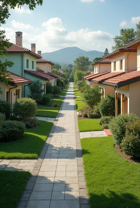 In these days, the suburban community has a bit of nature, cars and people can walk around nicely. There are houses of various colors. It is a community with about 200 houses in this community, but it is not crowded. 