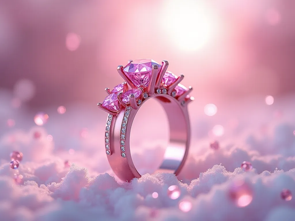 Wedding ring with beautiful pink diamonds floating