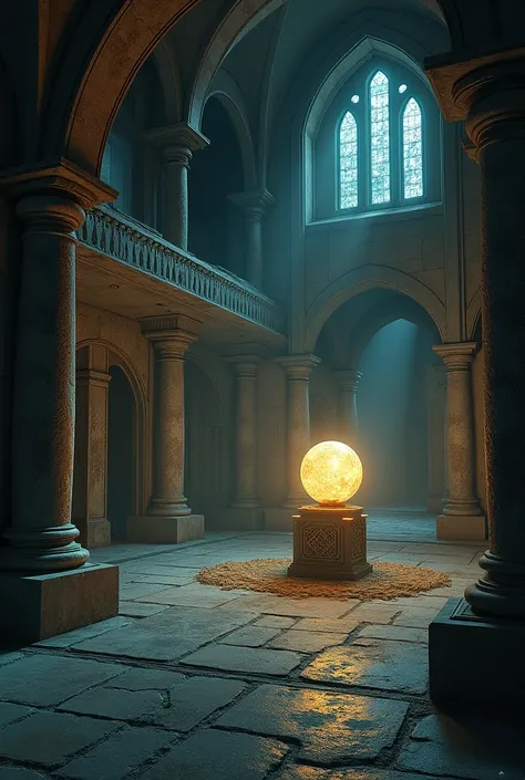 Create an RPG map above the basement of a mansion with a small glowing sphere on a pedestal in the corner