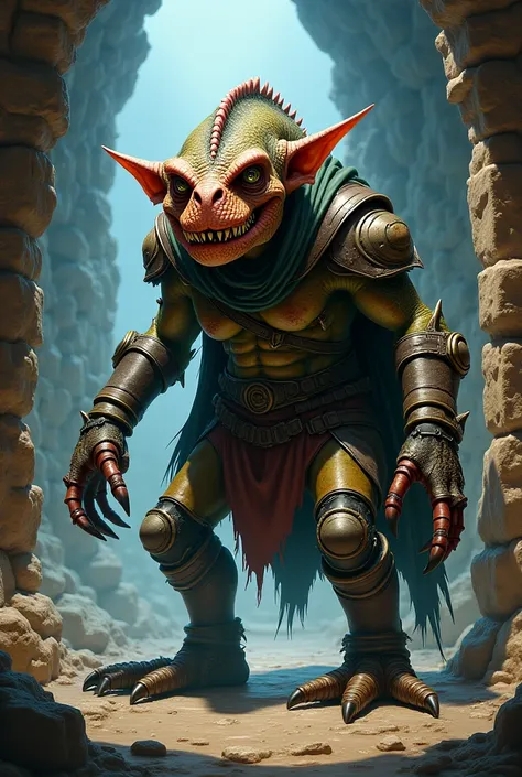 Goblin ,  monster ,anime, Wearing Armor,Robber Costume,dungeons,Dinosaur Helmet, dinosaur claws 