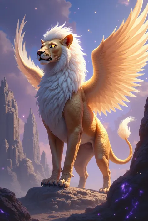 A dragon,lion and an angel hybrid