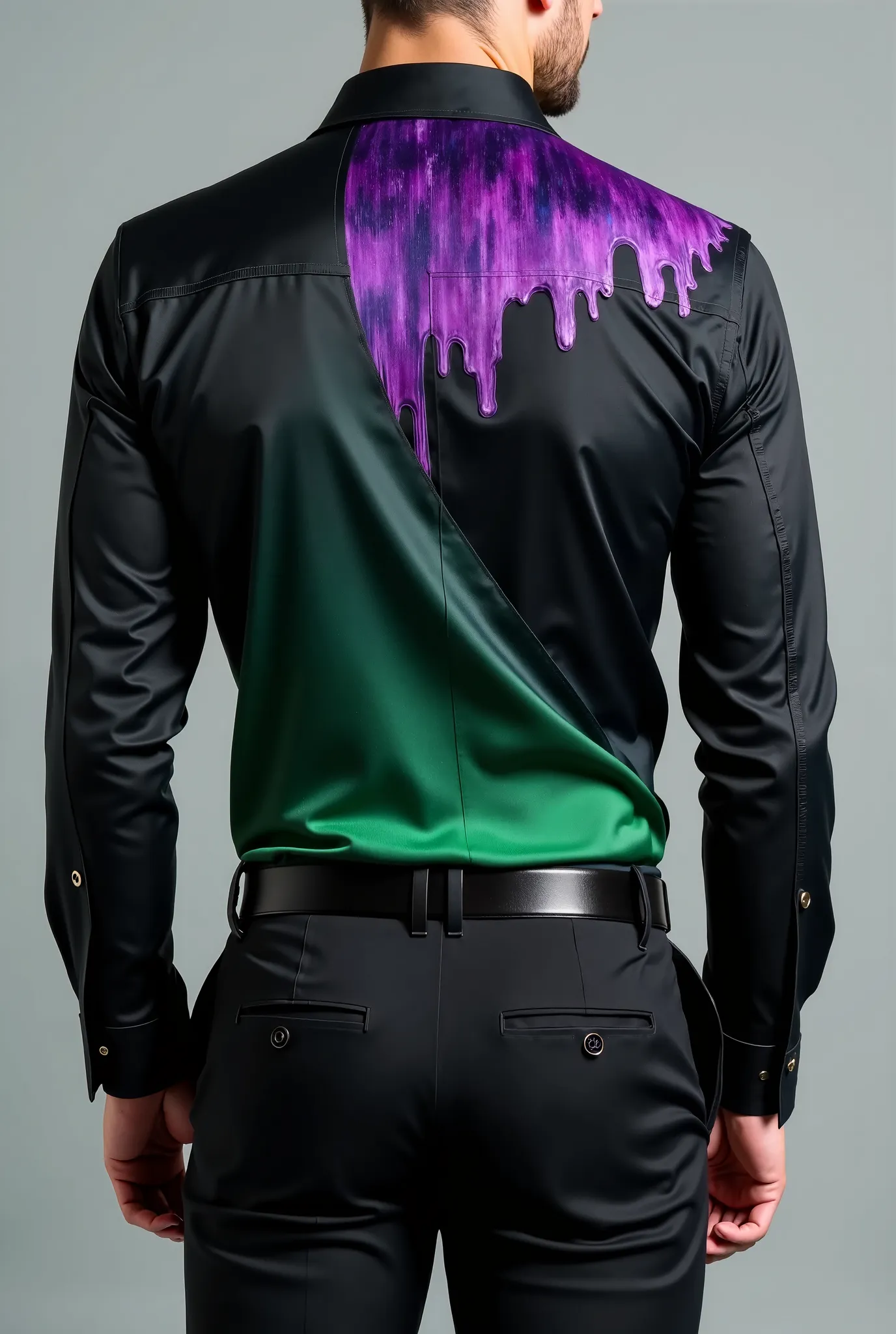 Futvolei 60 long sleeve blouse% cor preta, 20% color green and 10% Purple color, 10% detailed with purple fire for men