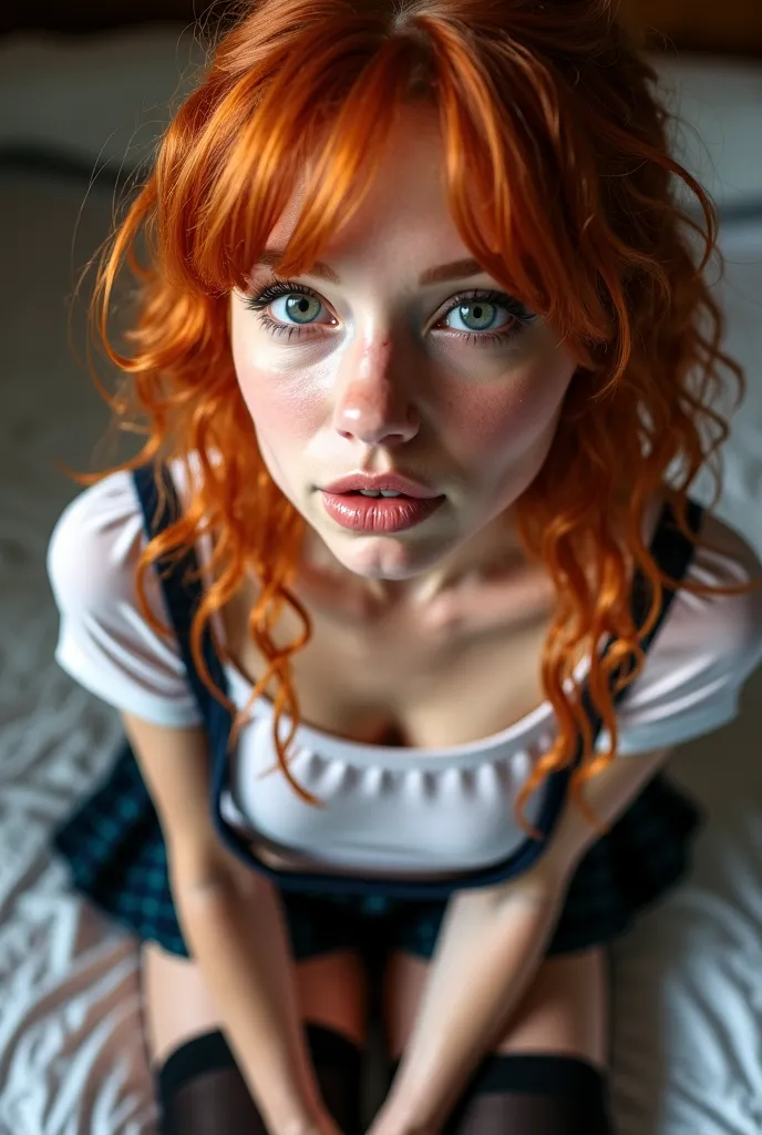 , Live-Action, Real, a cute young girl, beautiful Reflective eyes, beautiful detailed lips, extremely Delicate eyes and face, long eyelashes, sensual facial expression, mouth closed, Super-detailed textures, {bright ginger redheadLiquid hair, Professional ...