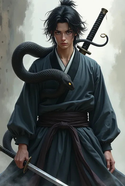 Create a 20-year-old Ionian martial artist standing at 1.80 meters tall. He has jet black hair and striking white eyes, symbolizing both his calm and intense demeanor. His outfit consists of traditional Ionian martial arts robes, blending practicality and ...