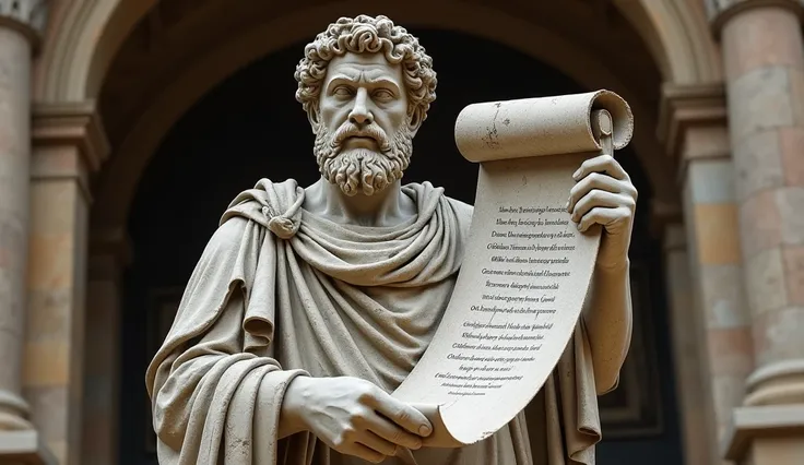 10. A weathered statue of Marcus Aurelius holding a scroll with the words "You have power over your mind, not outside events" engraved – historical realism, aged stone textures.
