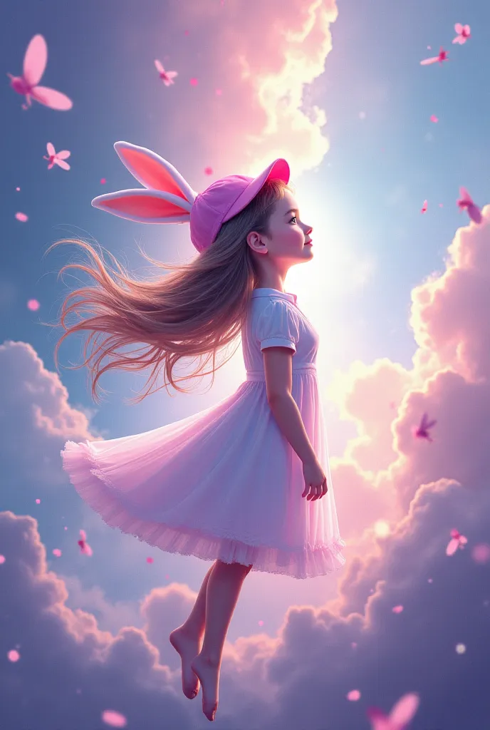 illustration, best quality, dramatic lighting,r17329_illu,usnr,Surrealism,Impressionist lighting,best quality,1 rabbit,pink cap,flowing hair,ethereal glow,otherworldly atmosphere,glowing eyes,abstract background,dreamlike environment,levitating objects,sof...