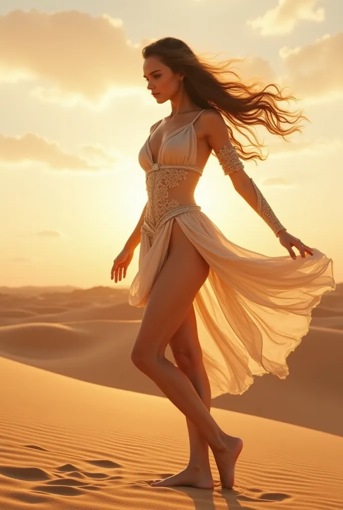 full body. Daisy Ridley as King Skywalker, Dressed as a sexy Arab ballerina, short dress above the middle of the thigh, dancing in the Tatoine desert, Wide angle,  rendered in octane ,  volumetric lighting , Golden ratio,  intricate details, flap of hair, ...