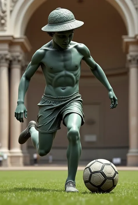 Statue de David de Donatello faites en 1436 jouant au foot à ce son chapeau 