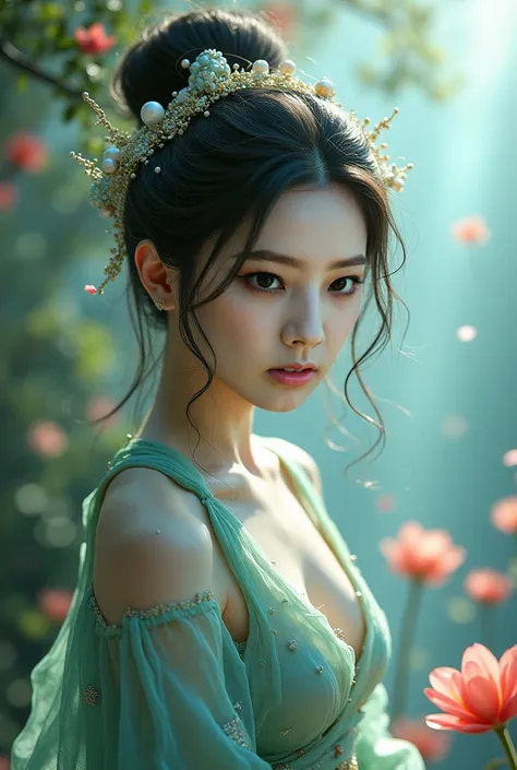 You can see the detailed and realistic Chinese fairy characters with clear skin pores and texture, a Chinese fairy in gorgeous 