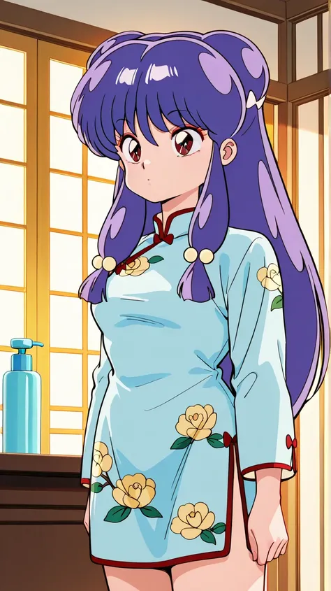 one girl, Shampoo (Ranma 1/2),chinese dress,chinese dress,long hair,darkorchid hair