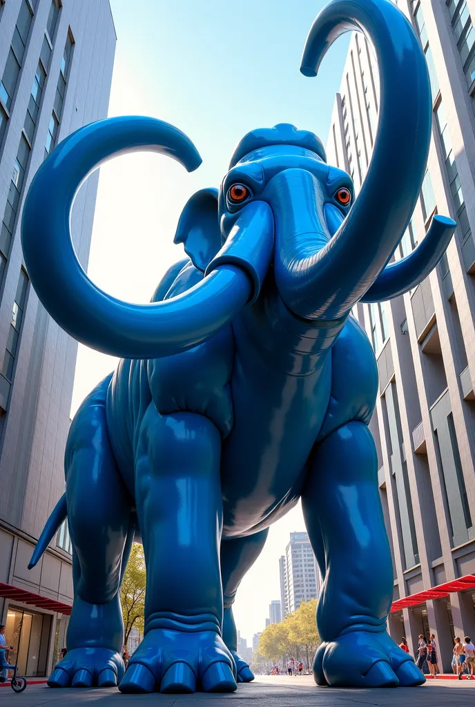 Muscular blue mammoth with a sign that says Fitness Zone