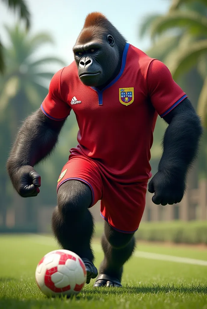 I want a gorilla playing soccer with the Vinotinto shirt (venezuela)