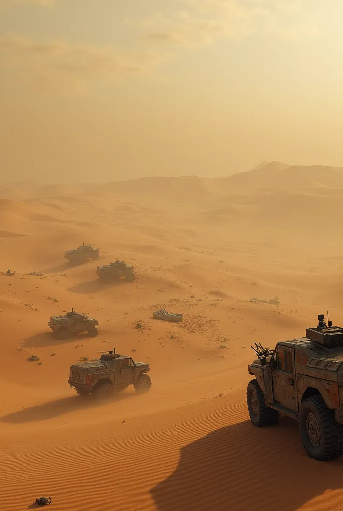 Make a photo of a war in desert but with out soldiers 