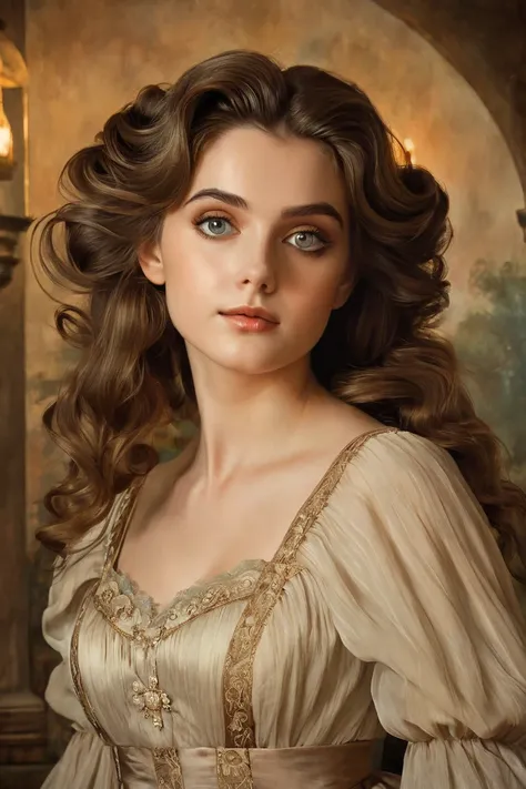 Believe me a beautiful girl in a long dress big cute eyes big hair just beautiful old style