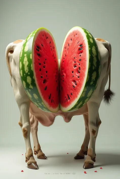 Cow split in half with watermelon interior 