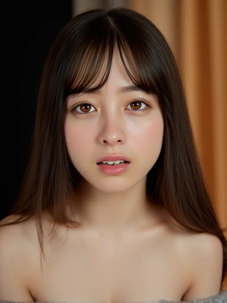 セミロングのhairと白い肌を持つ、 A young Japanese woman named Kanna with semi-long hair and white skin , hair、  she was wearing light makeup   ,   has semi-long hair and white skin next to her  ,  Snow white skin . looks like、 topless、 she smiled  natural light shines  ...