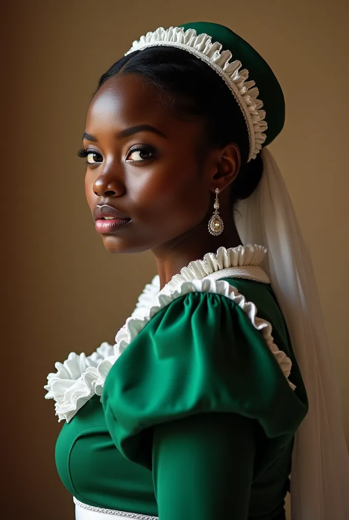 A noblewoman who is 27 years old in a green maid uniform with a chocolate skin and an African , tired of arranged marriages, disguises herself as a servant in her own household. When she falls for the new stable hand, she must find a way to test if he trul...