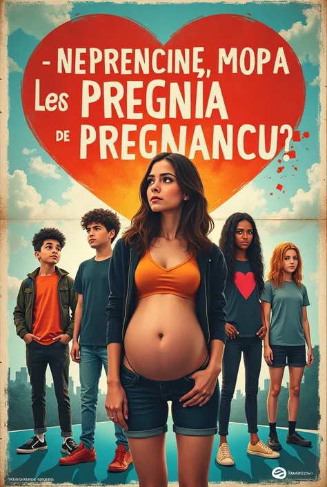 Poster on the prevention of pregnancy in adolescents with words and images in Spanish the words