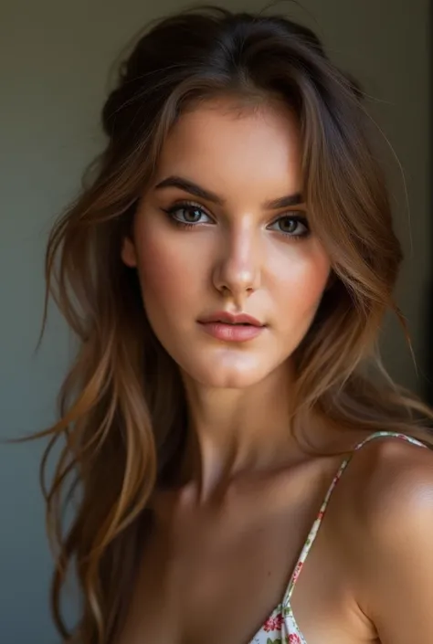 Russian influencer with Scottish descent,  20 years of age. Face definition: the face doesn't need it without being very thin, lips, nose, light brown color, realistic highlights on the skin, etc...
Definition of: Light brown hair, Smooth and runny
Definit...