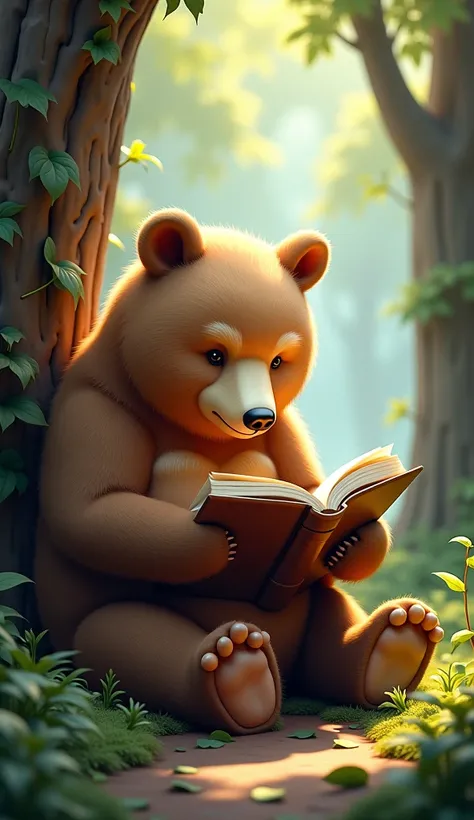 Beautiful bear reading book 